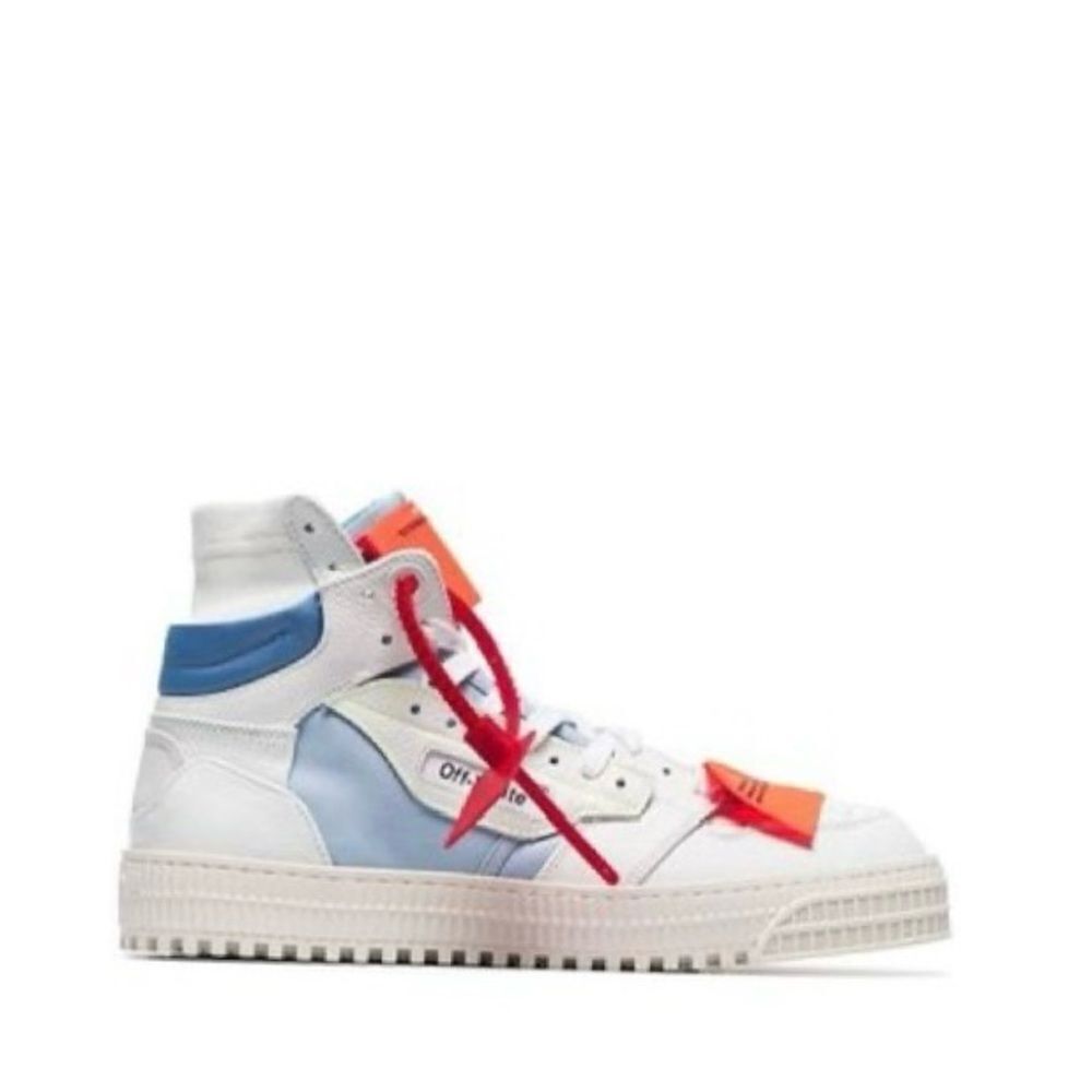 RARE OFF-WHITE 3.0 Off-Court Lace Up Sneakers in White/Blue/Orange